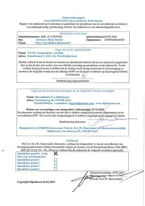 Uitslag Spondylose onderzoek Easy